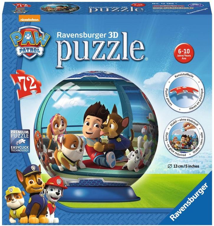 3D Puzzel - Paw Patrol Puzzelbal (72 stukjes) | Ravensburger, Hobby en Vrije tijd, Denksport en Puzzels, Nieuw, Verzenden