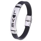 Fako Bijoux® - Armband - RVS Siliconen - 20cm - LOVE - Zwart, Sieraden, Tassen en Uiterlijk, Armbanden, Nieuw, Verzenden