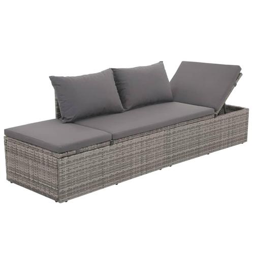 vidaXL Loungebed met ligkussen en kussens poly rattan grijs, Tuin en Terras, Ligbedden, Nieuw, Verzenden