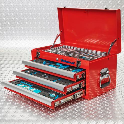 Datona Gereedschapskist drie lades - 4 lades gevuld - rood -, Doe-het-zelf en Verbouw, Gereedschap | Handgereedschap, Nieuw, Ophalen of Verzenden