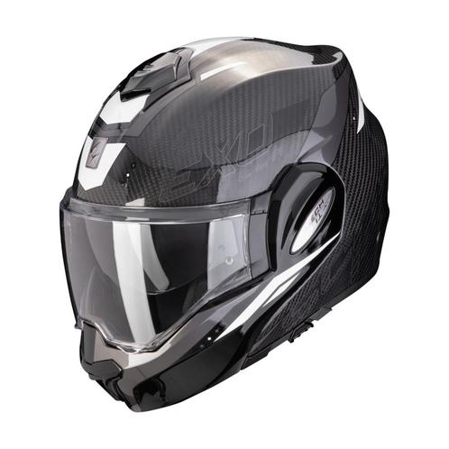 Scorpion EXO-TECH EVO CARBON ROVER - Zwart/Wit, Motoren, Kleding | Motorhelmen, S, Systeemhelm, Verzenden