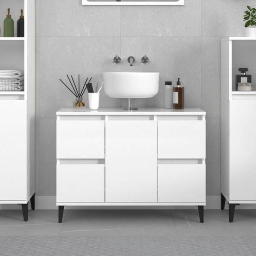 vidaXL Wastafelkast 80x33x60 cm bewerkt hout hoogglans wit, Huis en Inrichting, Tafels | Kaptafels, Nieuw, Verzenden