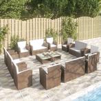 vidaXL 16-delige Loungeset met kussens poly rattan bruin, Tuin en Terras, Tuinsets en Loungesets, 6 zitplaatsen, Nieuw, Loungeset