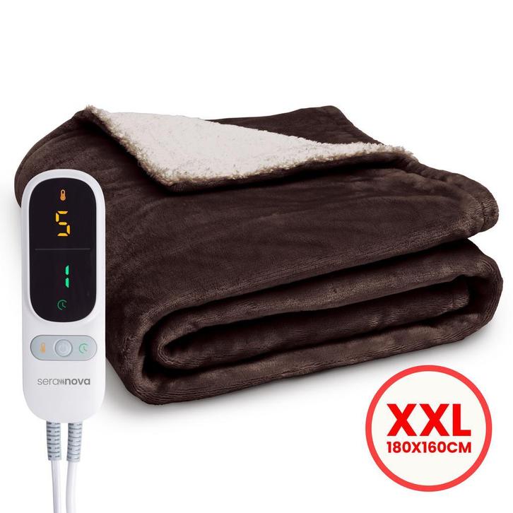 Seranova Elektrische Deken - 180x160cm - Warmtedeken - Bruin, Huis en Inrichting, Woonaccessoires | Plaids en Woondekens, Zo goed als nieuw