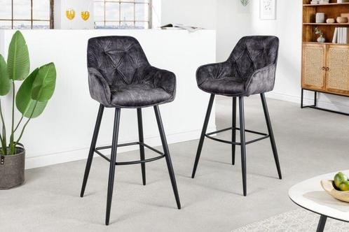 Design barkruk MILANO grijs fluwelen barstoel met, Huis en Inrichting, Barkrukken, Ophalen of Verzenden