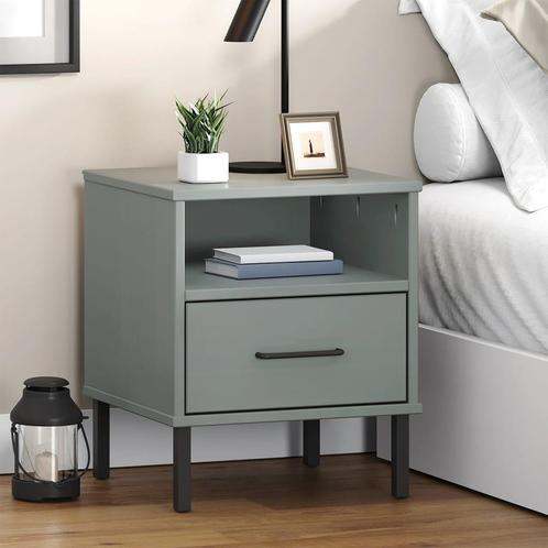 vidaXL Nachtkastje met metalen poten OSLO massief grenenhout, Huis en Inrichting, Slaapkamer | Nachtkastjes, Nieuw, Minder dan 45 cm