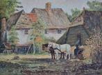 Jan Koning (1895 - 1989) - Boerenerf met paarden, Antiek en Kunst, Kunst | Schilderijen | Klassiek
