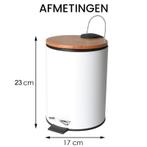 Pedaalemmer - prullenbak badkamer - 3L - wit bamboe, Huis en Inrichting, Woonaccessoires | Prullenbakken, Ophalen of Verzenden