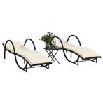 vidaXL Ligbedden 2 st met tafel poly rattan zwart, Verzenden, Nieuw