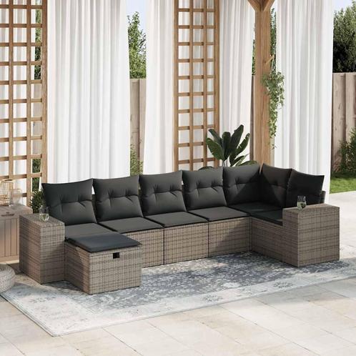 vidaXL 7-delige Loungeset met kussens poly rattan grijs, Tuin en Terras, Tuinsets en Loungesets, Loungeset, Nieuw, 7 zitplaatsen