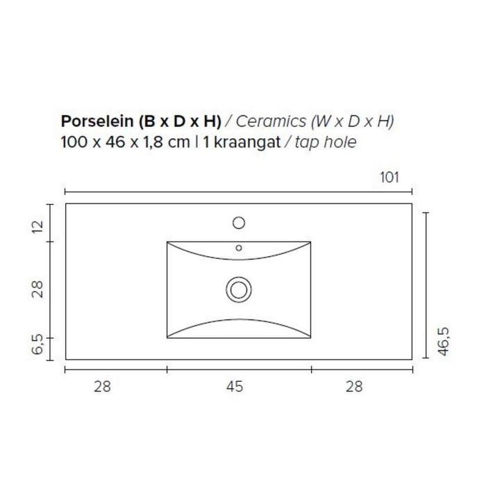 Badkamermeubel Boss & Wessing Pepper Wastafel Porselein Incl, Huis en Inrichting, Badkamer | Badkamermeubels, Ophalen of Verzenden