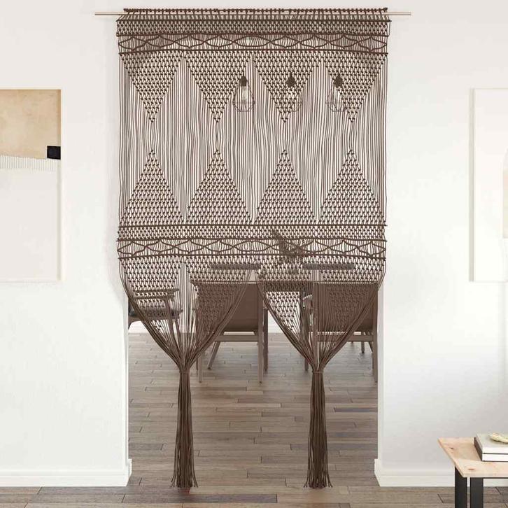 vidaXL Gordijn macramé 140x240 cm katoen taupe, Huis en Inrichting, Stoffering | Gordijnen en Lamellen, Nieuw, Verzenden