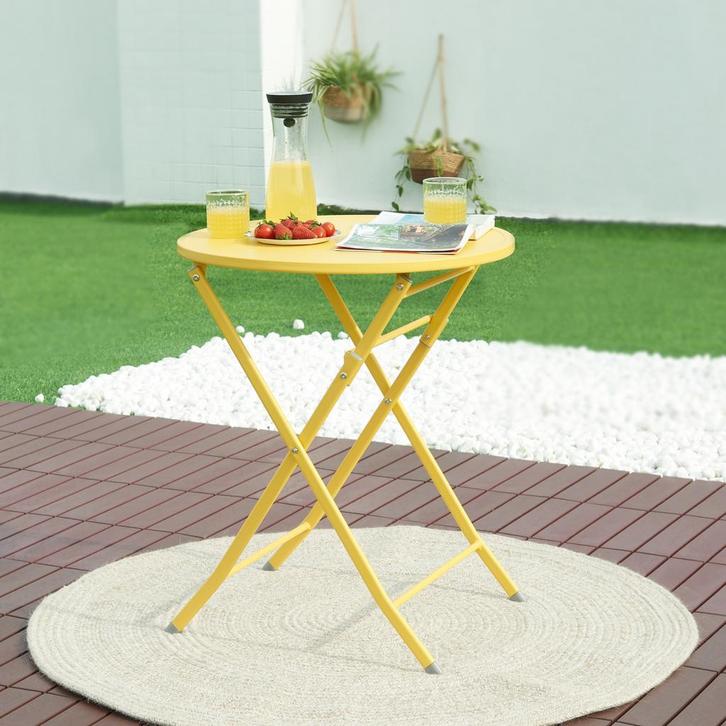 Klaptafel Sande tuintafel metaal rond 71xØ62 cm geel [en.cas, Tuin en Terras, Tuintafels, Verzenden