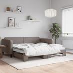 vidaXL Slaapbank met onderschuifbed 100x200 cm stof taupe, Huis en Inrichting, Slaapkamer | Bedden, 100 cm, Eenpersoons, Verzenden