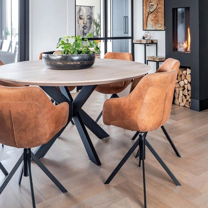 Tafel rond massief eikenhout  Matrix 8x4, Huis en Inrichting, Tafels | Eettafels