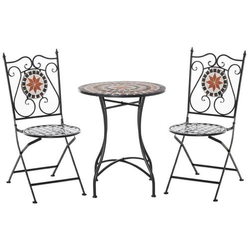 TRUUSK ® Tuinzitgroep 3-delige Mozaïektafel + 2 Opklapbare M, Tuin en Terras, Tuinsets en Loungesets, Nieuw, Verzenden