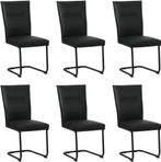 Set van 6 Zwarte leren   - poot rond zwart - Toledo Leer Ner, Nieuw, Vijf, Zes of meer stoelen, Modern, Leer