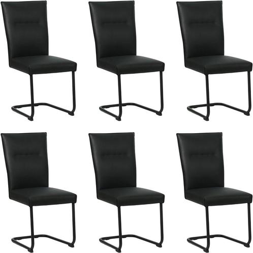 Set van 6 Zwarte leren   - poot rond zwart - Toledo Leer Ner, Huis en Inrichting, Stoelen, Vijf, Zes of meer stoelen, Overige kleuren