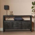 Dressoir Mangohout Britt 140 2 Deuren 3 Lades Zwart, Huis en Inrichting, Kasten | Dressoirs, 100 tot 150 cm, Verzenden, Nieuw