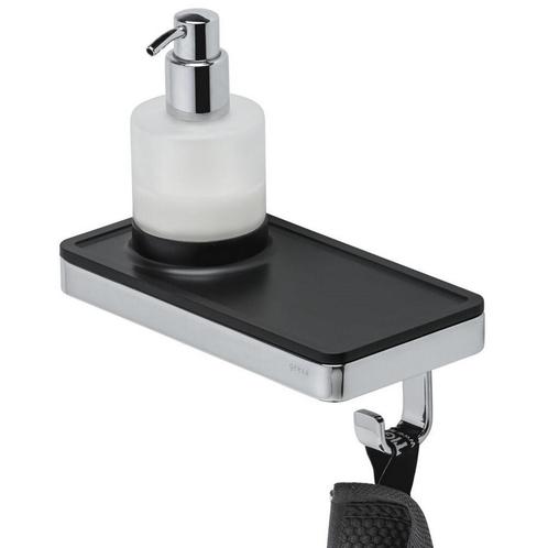 Planchet met Zeepdispenser en Handdoekhaak Geesa Frame Zwart, Doe-het-zelf en Verbouw, Sanitair, Bad, Nieuw, Chroom, Ophalen of Verzenden