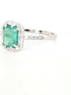 Ring - 18 karaat Witgoud Smaragd - Diamant, Nieuw
