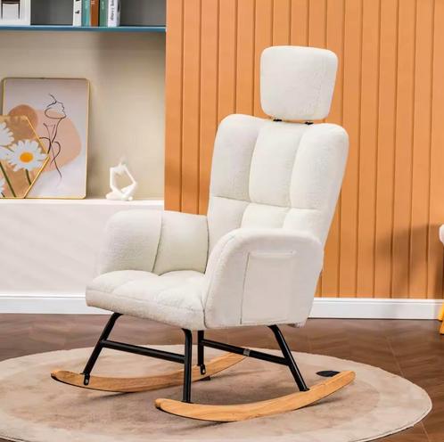 Nieuwe Schommelstoel van Teddy stof in Beige - Fauteuil, Huis en Inrichting, Fauteuils, Nieuw, Verzenden
