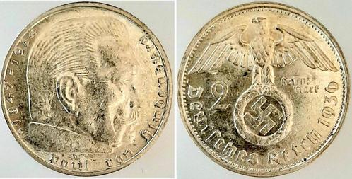 Duitsland 2 Reichsmark Hindenburg 1936 G Vz/stgl zilver, Postzegels en Munten, Munten | Europa | Niet-Euromunten, Verzenden