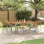 vidaXL 7-delige tuin eetset van massief acaciahout en metaal, Tuin en Terras, Tuinsets en Loungesets, Verzenden, Nieuw