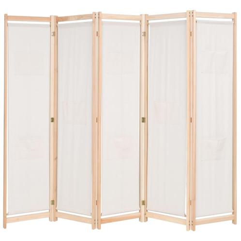 vidaXL Kamerscherm met 5 panelen 200x170x4 cm stof crème, Huis en Inrichting, Woonaccessoires | Kamerschermen, Nieuw, Verzenden