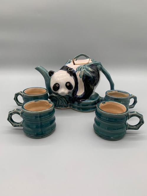 Vintage Chinees aardewerk theeservies Panda 5 delig, Huis en Inrichting, Keuken | Servies, Overige typen, Zo goed als nieuw, Aardewerk