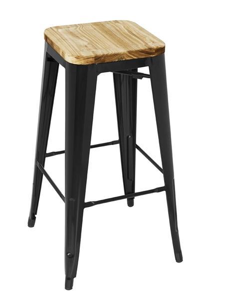 Stalen Barkruk met Houten Zitting | Zwart | 77(h)x43x43cm, Zakelijke goederen, Horeca | Keukenapparatuur, Verzenden