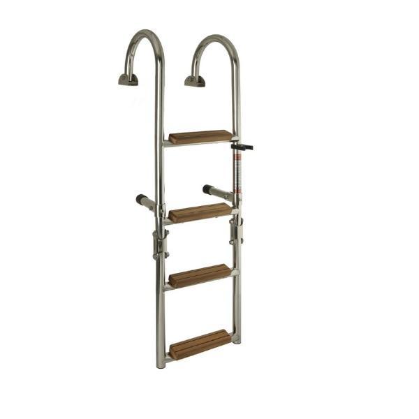 Zwemtrap RVS 316 – Dekmontage – opklapbaar 4 treden teak, Watersport en Boten, Bootonderdelen, Nieuw, Ophalen of Verzenden