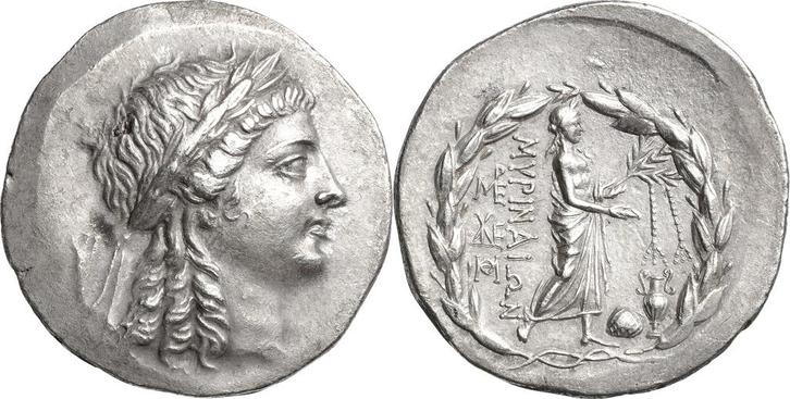 Tetradrachme 160/143 v Chr Aiolis Myrina, Postzegels en Munten, Munten | Europa | Niet-Euromunten, Verzenden