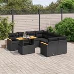 vidaXL 9-delige Loungeset met kussens poly rattan zwart, Verzenden, Nieuw, Rotan, Loungeset