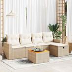 vidaXL 6-delige Loungeset met kussens poly rattan beige, Verzenden, Nieuw, Rotan, Loungeset
