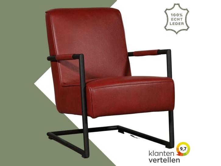 Leren fauteuil Lodge - Granada Rouge (rood), Huis en Inrichting, Fauteuils, 50 tot 75 cm, 75 tot 100 cm, Nieuw, Leer, Ophalen of Verzenden