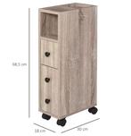 Smalle Eikenhouten Badkamerkast op Wielen met Lade en Plank, Verzenden, Nieuw