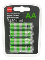 HEMA Oplaadbare AA batterijen 2450mAh plus - 4 stuks, Verzenden, Nieuw