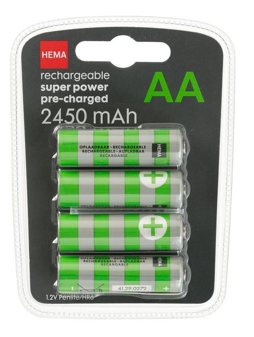 HEMA Oplaadbare AA batterijen 2450mAh plus - 4 stuks, Computers en Software, Overige Computers en Software, Nieuw, Verzenden
