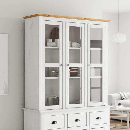 vidaXL Kast met glazen deuren BODO massief grenenhout wit en, Huis en Inrichting, Kasten | Buffetkasten, 25 tot 50 cm, Nieuw, Grenenhout
