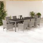 vidaXL 9-delige Tuinset met kussens poly rattan en glas, Tuin en Terras, Tuinsets en Loungesets, Nieuw, 8 zitplaatsen, Tuinset