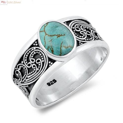 Zilveren natuurlijke turquoise ring, Sieraden, Tassen en Uiterlijk, Ringen, Groen, Nieuw, Zilver, Verzenden