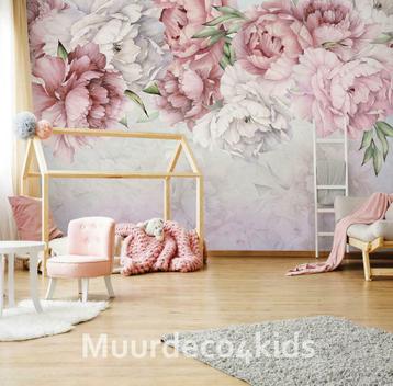 Bloemen behang Aquarel Pioenrozen fotobehang | Muurdeco4kids beschikbaar voor biedingen