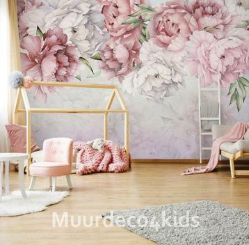 Bloemen behang Aquarel Pioenrozen fotobehang | Muurdeco4kids