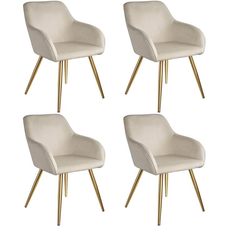 Eetkamerstoel Marilyn fluweellook, gouden poten - creme/goud, Huis en Inrichting, Stoelen, Verzenden