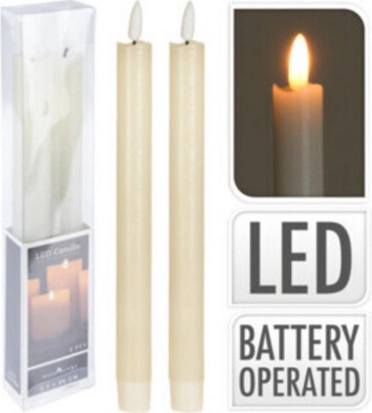 2dekans | Led Dinerkaarsen - 2 stuks - creme wit - 24cm- met, Huis en Inrichting, Woonaccessoires | Kandelaars en Kaarsen, Zo goed als nieuw