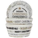 Cupcake Vormpjes HoM Merry Christmas Zwart/Goud 50x33mm 48st, Verzenden, Nieuw