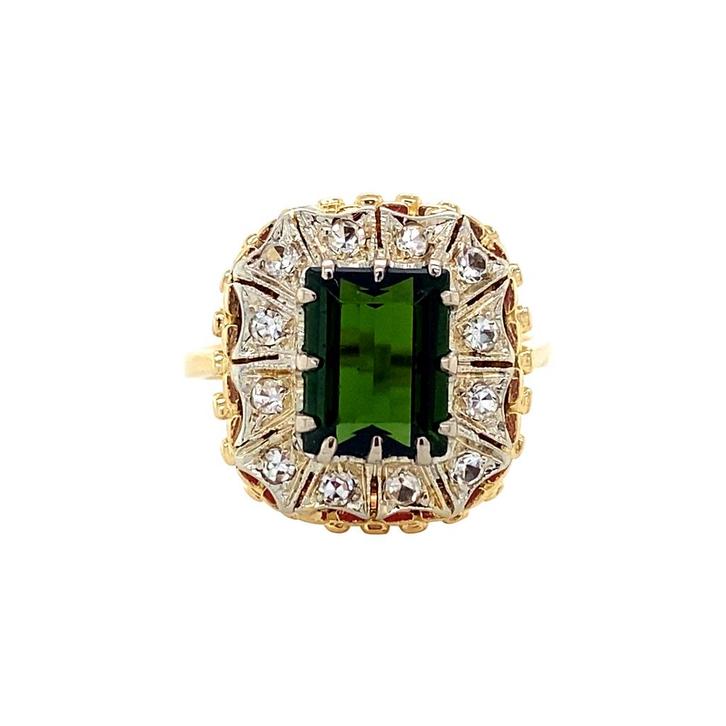 Gouden vintage entourage ring met toermalijn en spinel 18, Sieraden, Tassen en Uiterlijk, Ringen, Nieuw, Ophalen of Verzenden
