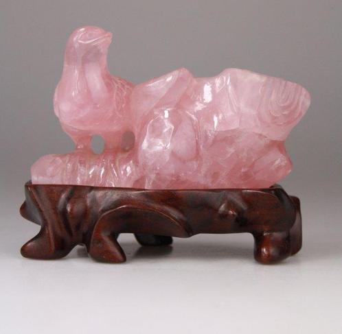 Chinese Carved Quartz Rose Sculpture Statue Oiseau Rince, Antiek en Kunst, Antiek | Overige Antiek