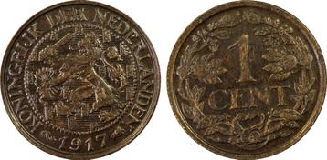 Koningin Wilhelmina 1 cent 1917 MS64 Blackened PCGS
